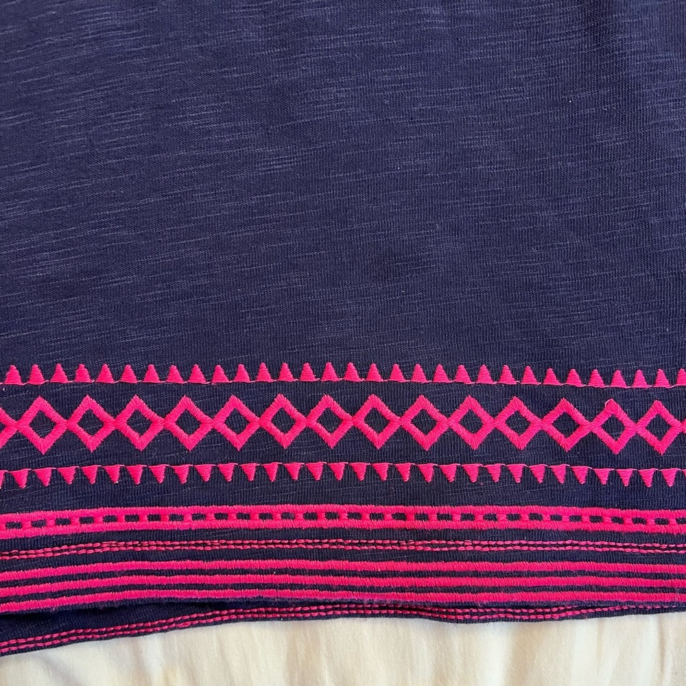 Stitch Fix Navy Cotton Sleeveless Tunic Top with Pink Embroidery Women’s Large - Picture 3 of 10